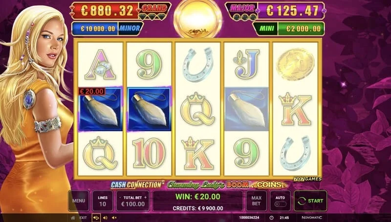 Cash Connection - Charming Lady's Boom Coins - perusnäyttö linjavoiton kanssa