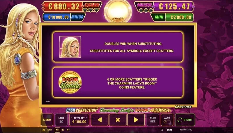 Cash Connection - Charming Lady's Boom Coins - Boom Coins -kierros alkaa 7x5 ruudukolla